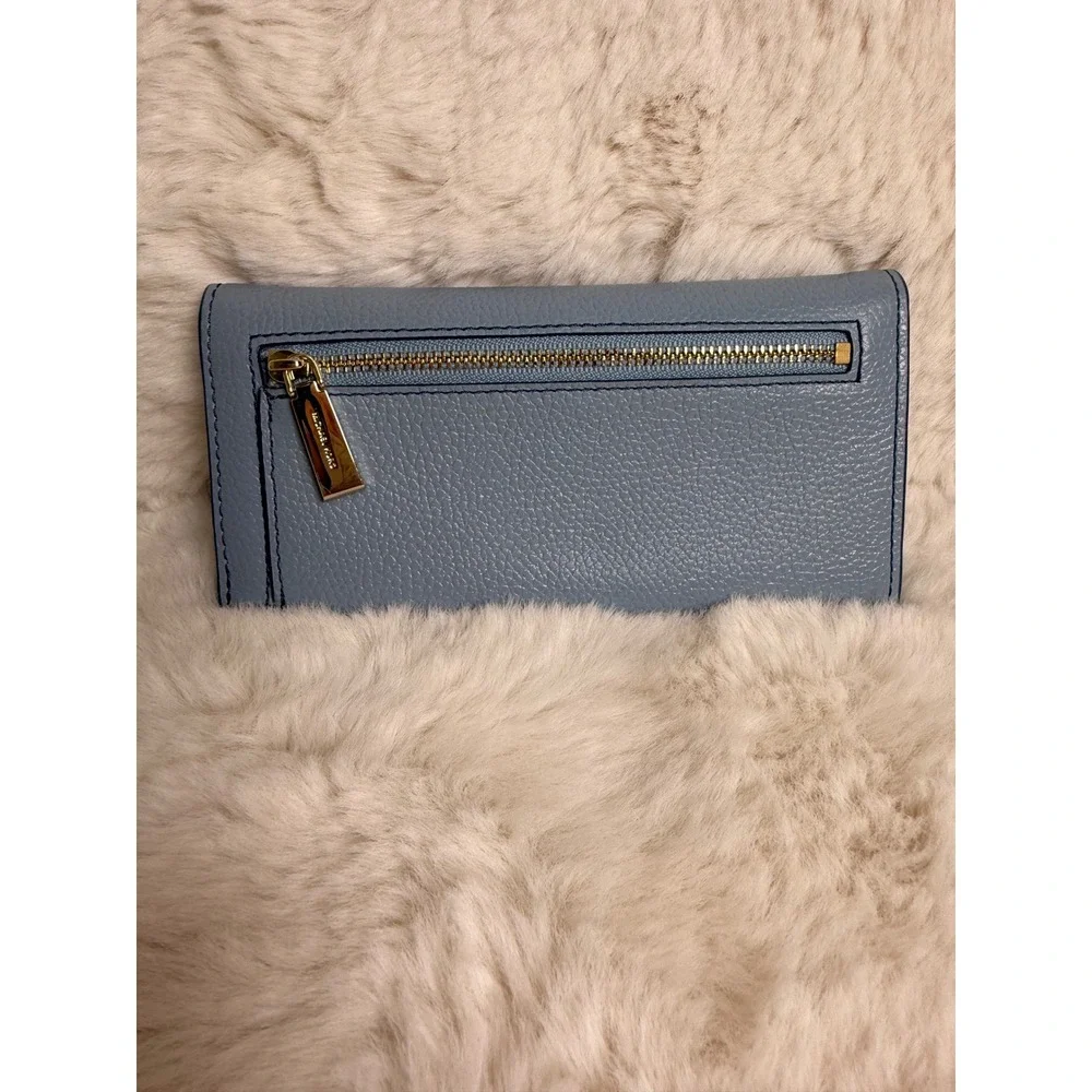 Michael Kors Money Pieces Blue Pebbled Leather Envelope Flap Wallet Slim NWOT